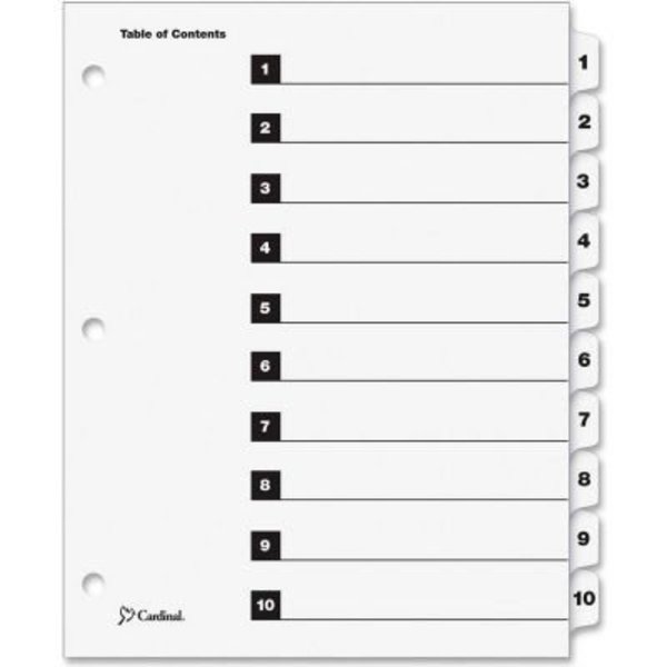 Cardinal Brands Cardinal OneStep Printable T.O.C. Divider, Printed 1 to 10, 9"x11", 10 Tabs, White/White 61013CB